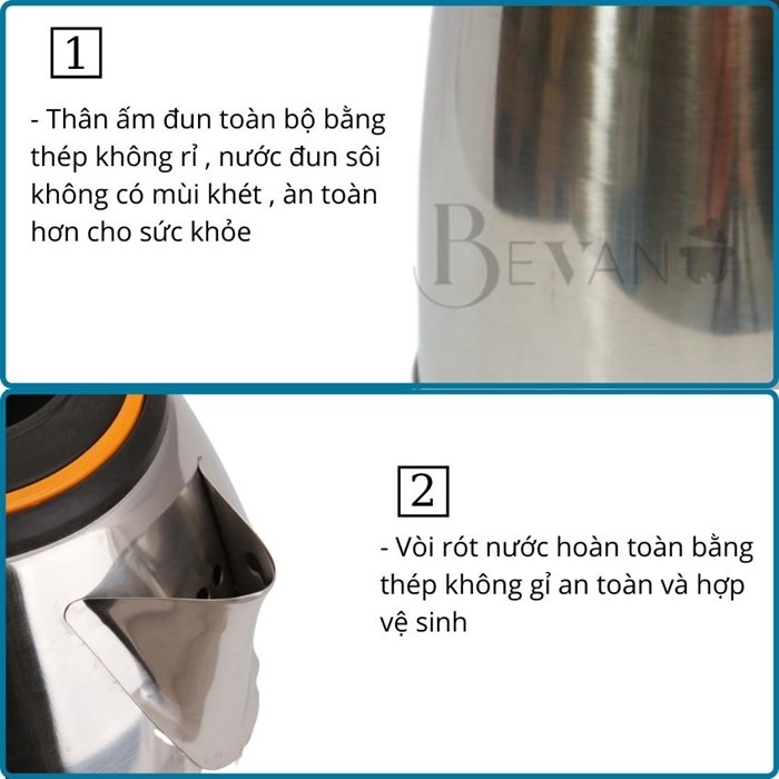 [TRỢ GIÁ 3 NGÀY] Ấm Siêu Tốc Công Suất 1500W SM05 BEVANO, Bình Đun Siêu Tốc 1.8 Lít Phù Hợp Với Nhu Cầu Đun Nước Nhanh