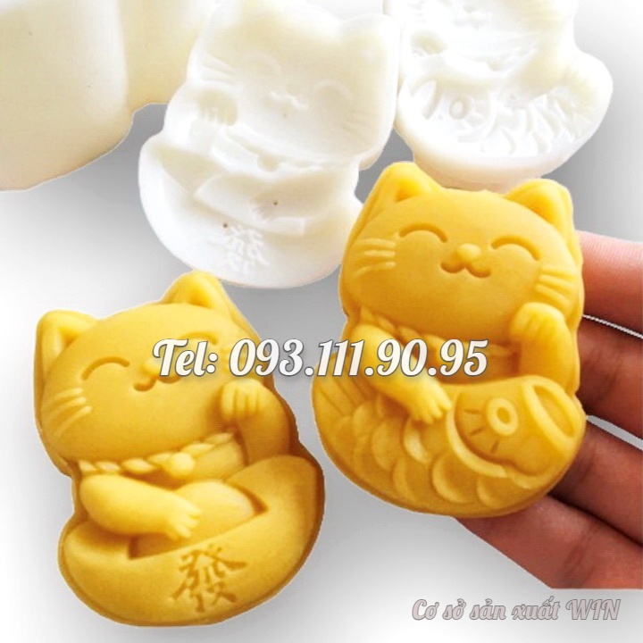Khuôn trung thu lò xo 2 mặt mèo ngoắc tài lộc - Loại 50 gram – Mã số Q 1901