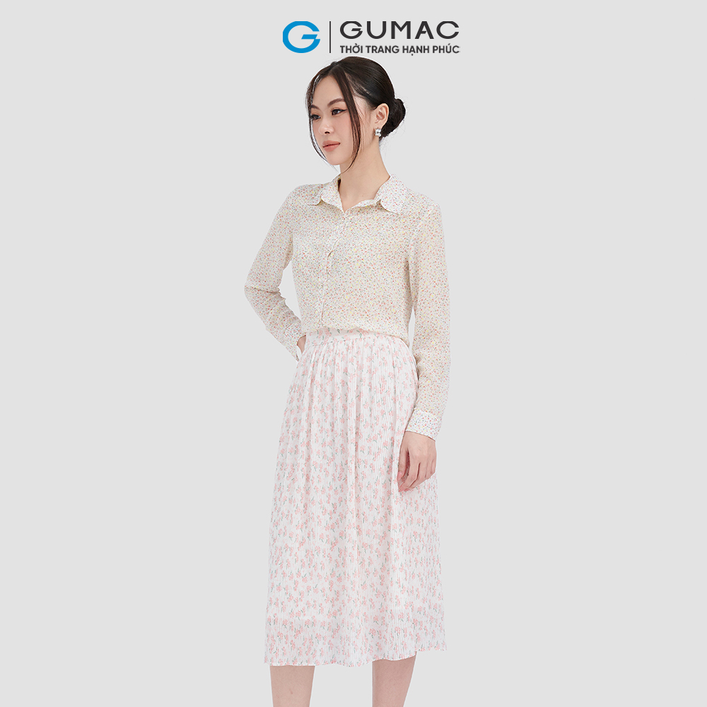 Chân váy GUMAC VC10016 dập ly họa tiết hoa nữ tính