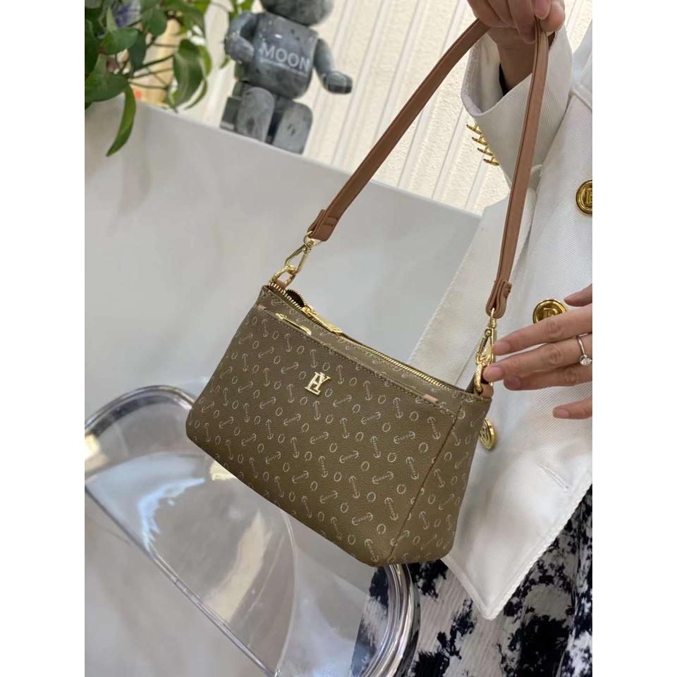 Ví clutch nữ da PU cao cấp họa tiết monogram thời trang vintage công sở nhiều ngăn tiện lợi Y2409