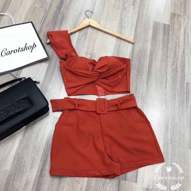 Set áo cúp ngực 1 vai quần Short lưng cao - Carotshop