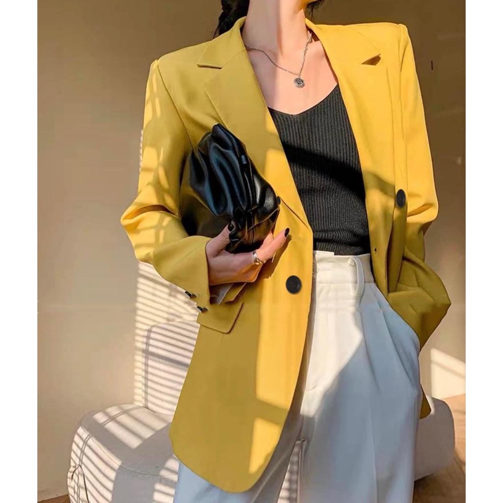 Áo khoác blazer nữ dáng suông 2 lớp chất Cotton Cun Fashion Cao Cấp