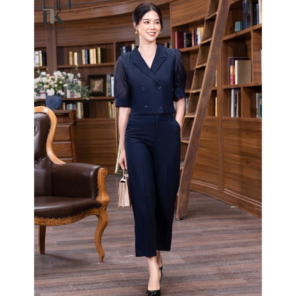 Bộ Vest Nữ Công Sở NK Fashion Áo Tay Lỡ Phối Quần Ống Rộng, Chất Liệu Vải Hàn Cao Cấp NKBD2204018