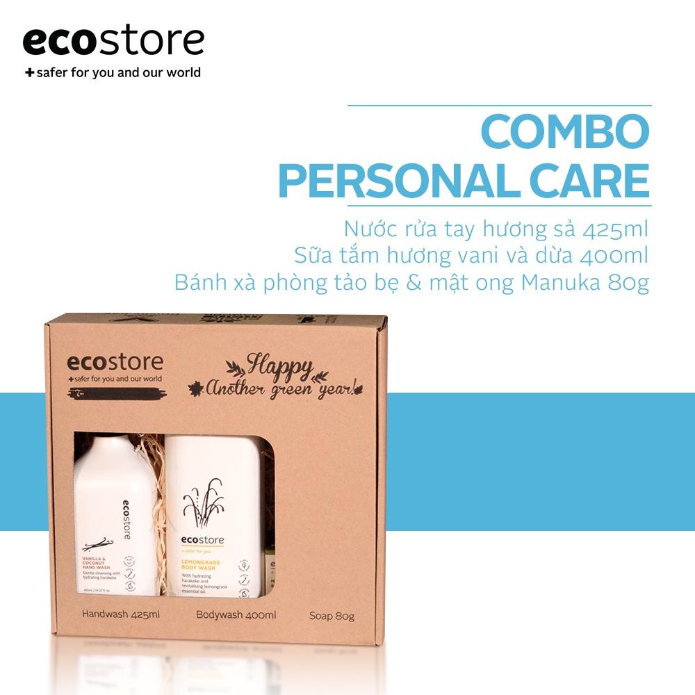 Combo Ecostore Nước rửa tay hương sả 425ml + Sữa tắm hương vani và dừa 400+ Bánh xà phòng tảo bẹ mật ong 80g