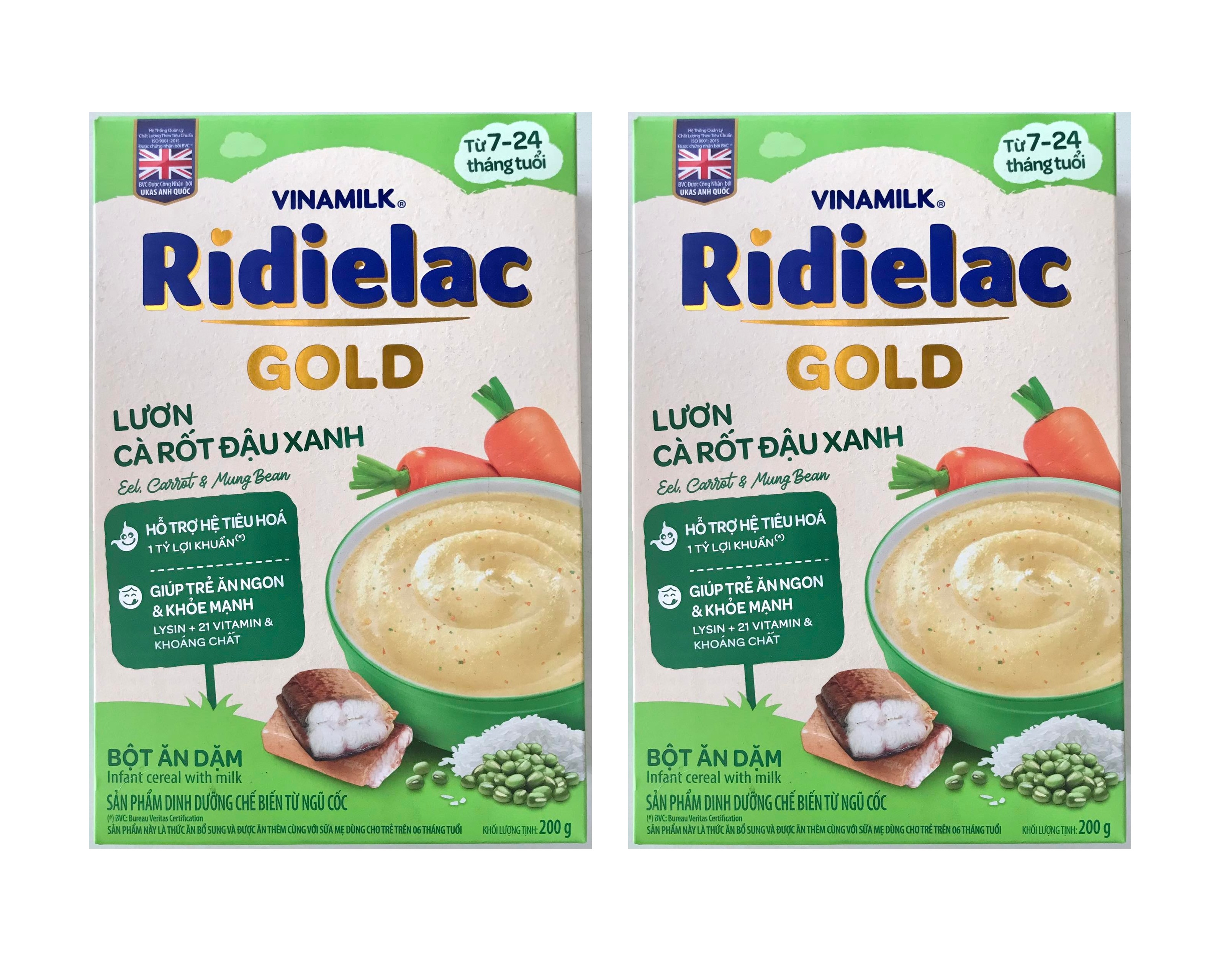 Bộ 2 Bột Ăn Dặm Vinamilk Ridielac Lươn Cà Rốt Đậu Xanh