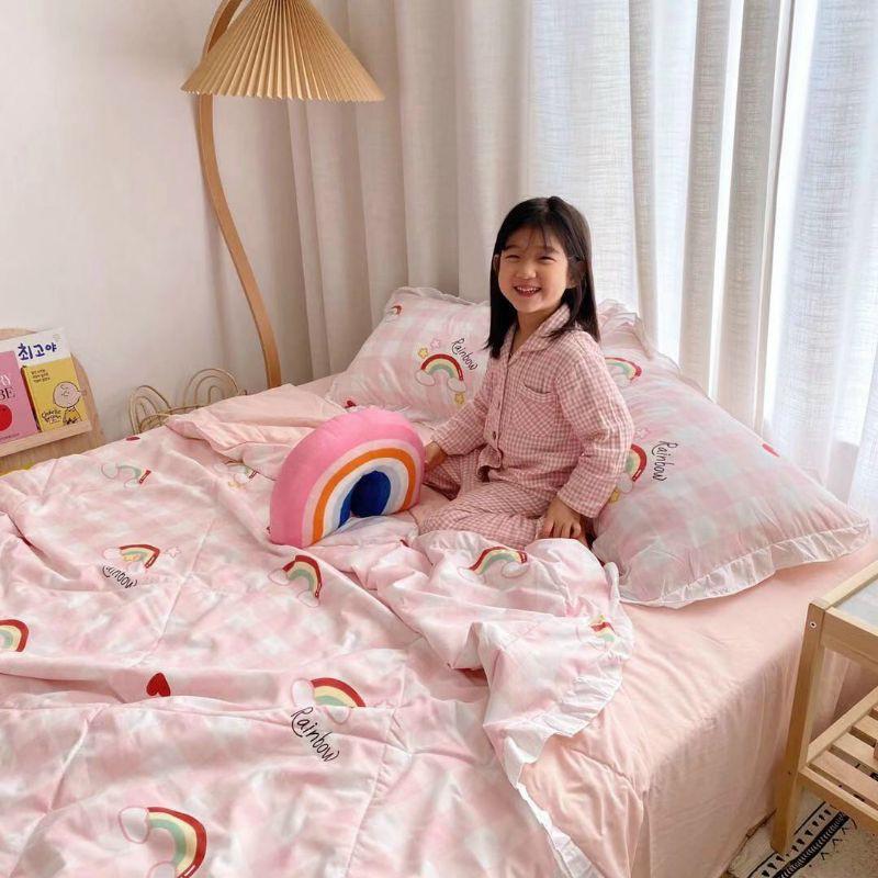 Bộ chăn ga gối Đũi bèo chăn hè trần bông đẹp miễn chê