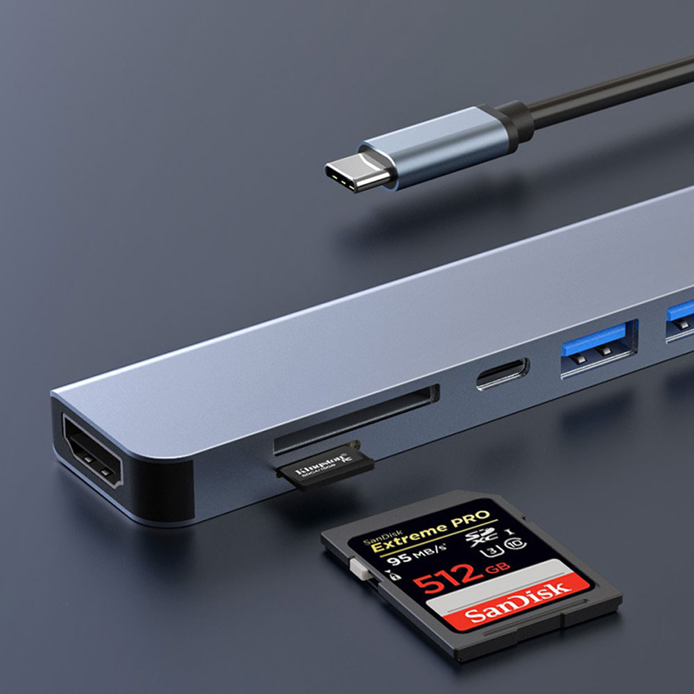Hình ảnh Hub Chuyển Đổi USB TypeC Ra Cổng HDMI / VGA / LAN Rj45 / USB / PD/SD/TF SeaSy, Cổng Chuyển Đổi TypeC Ra HDMI 4K, Cổng VGA 1080 P, Cổng Lan Rj45, Cổng USB 3.0, Cổng Sạc PD 100W, Cổng SD/TF, Dùng Cho Macbook/Ipad/Surface/Laptop/Điện Thoại – Hàng Chính Hãng