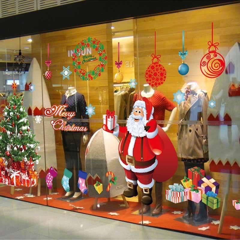 Decal trang trí giáng sinh dán cửa kính hình cây thông ông già noel HOME DECOR 2022