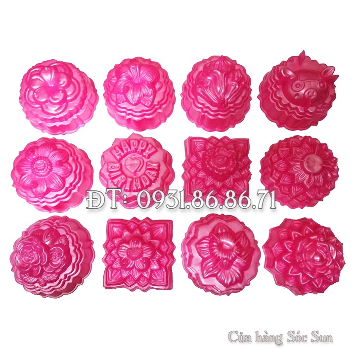 Bộ khuôn rau câu trung thu loại 10 cm màu hồng - Mã số 1042