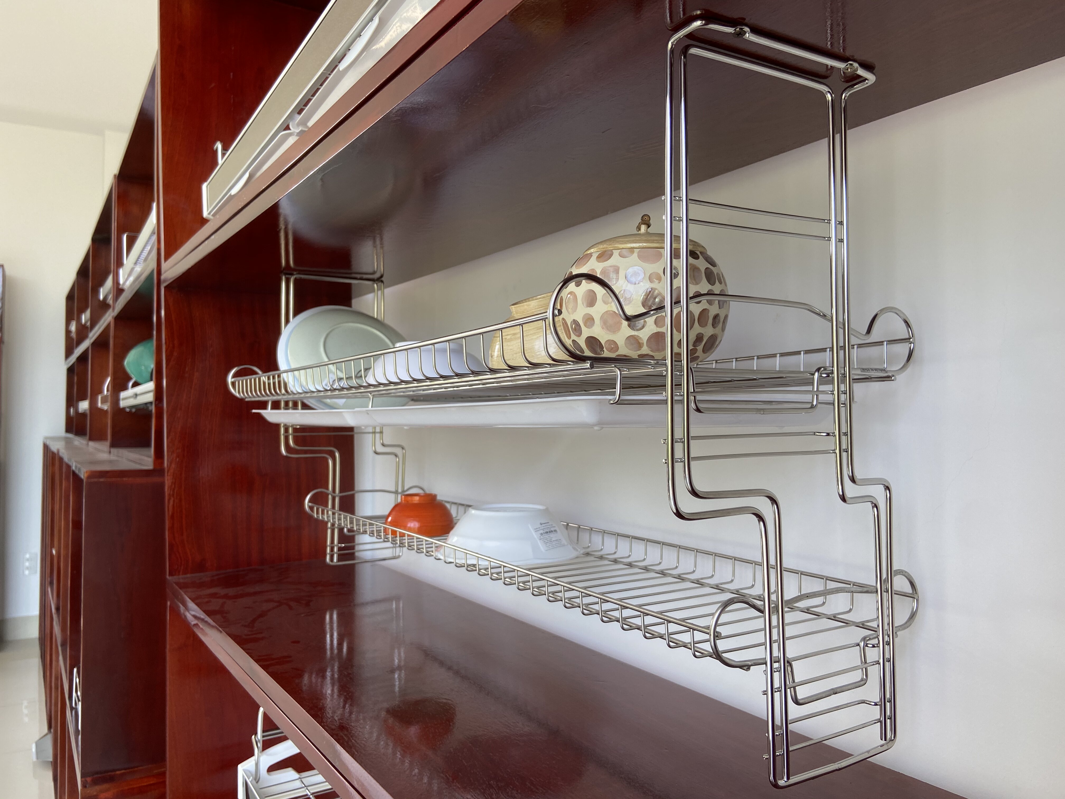 Kệ chén, kệ treo tủ bếp, kệ chén treo 2 tầng, kệ bát Inox 304- 2 tầng Wide + ống đũa nhựa