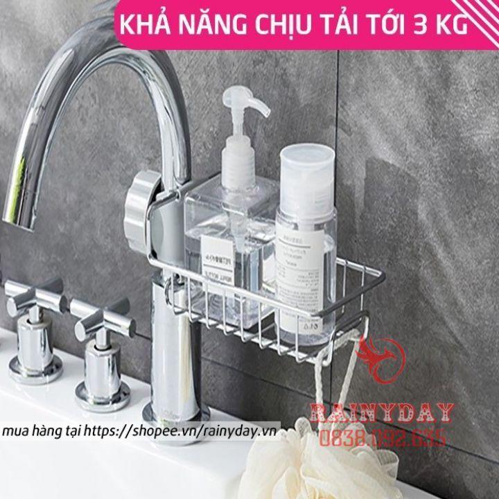 Giá khay inox để đựng đồ rẻ rửa bát chén miếng xà phòng gắn treo vòi nước bồn chậu nhà bếp