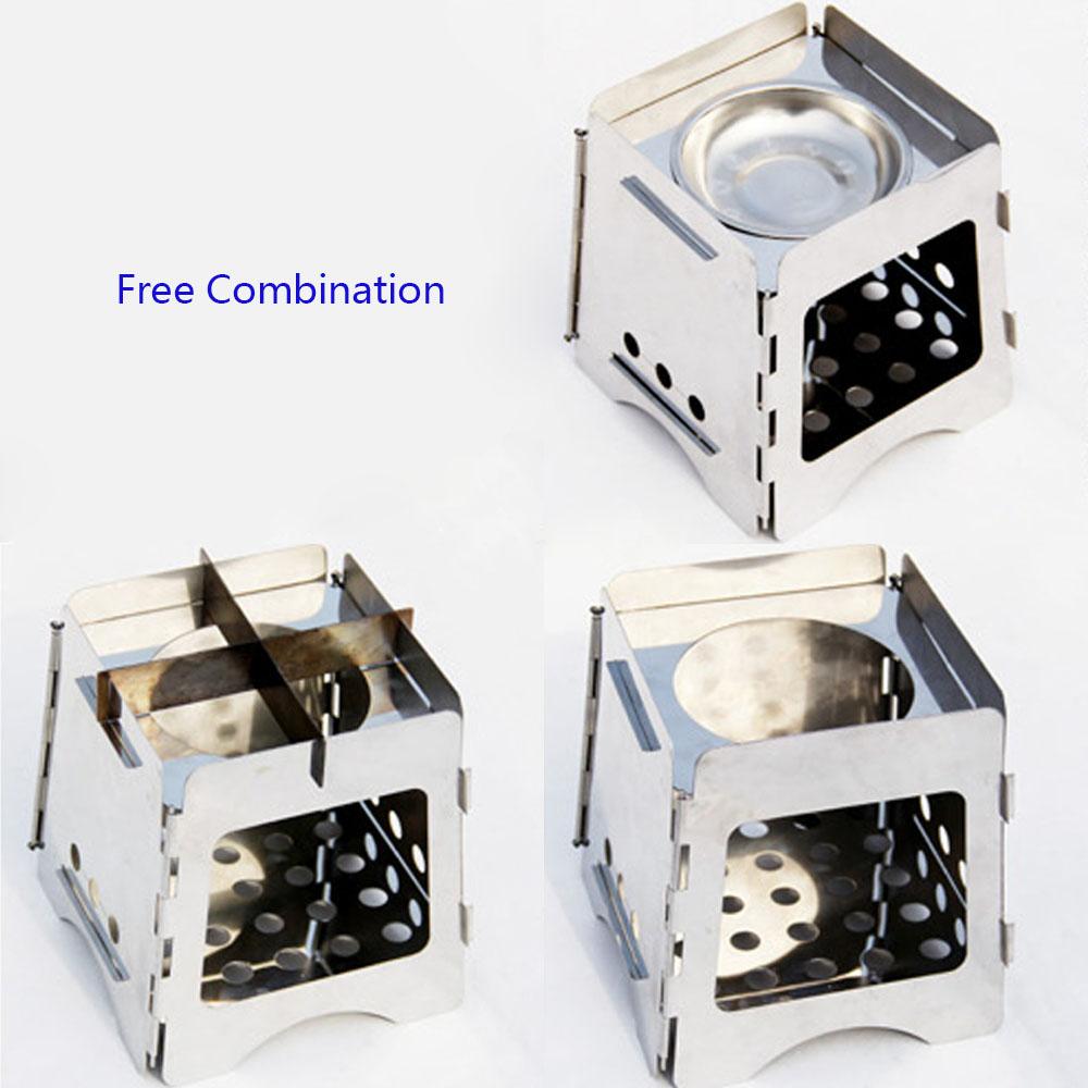 Bếp củi kết hợp bếp cồn gấp gọn Mini cầm tay bằng thép không gỉ tiện lợi cho đi cắm trại du lịch