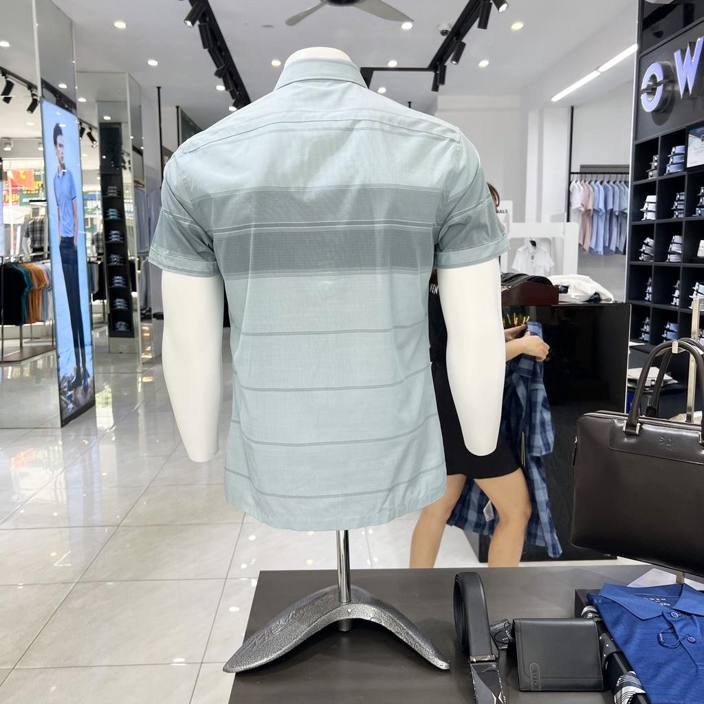 Áo Sơ mi Owen nam cộc tay không túi dáng Bodyfit vạt bằng sợi Bạc hà cao cấp mềm mịn mát AB230075N
