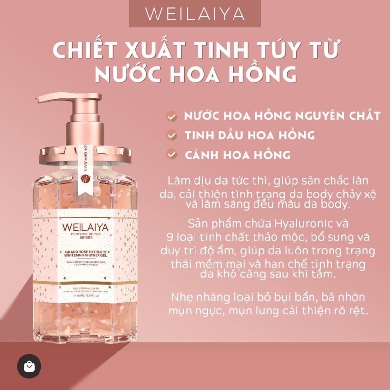 Set quà tặng cao cấp gồm 2 chai Sữa tắm trắng da cánh hoa hồng Damask và Kem ủ trắng vỏ bồ đào Weilaiya - Gói hộp quà sang trọng