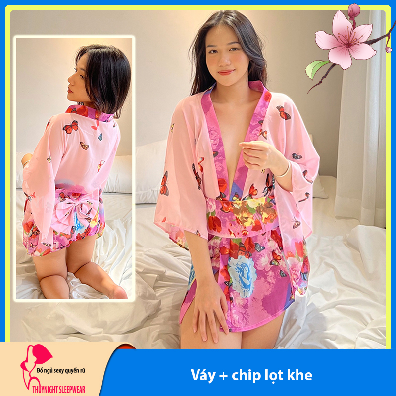 Váy ngủ áo choàng kimono phong cách nhật xuyên thấu sexy gợi cảm P36 - Đầm ngủ áo choàng quyến rũ - Đồ ngủ nữ