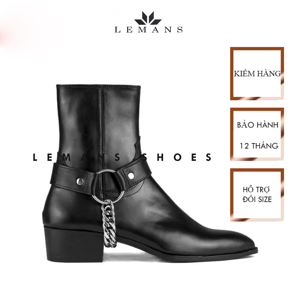 Giày da bò Zip (Harness) Boots Black LeMans ZB01B, phối đai xích tạo thành 3 đôi Harness, bảo hành 24 tháng