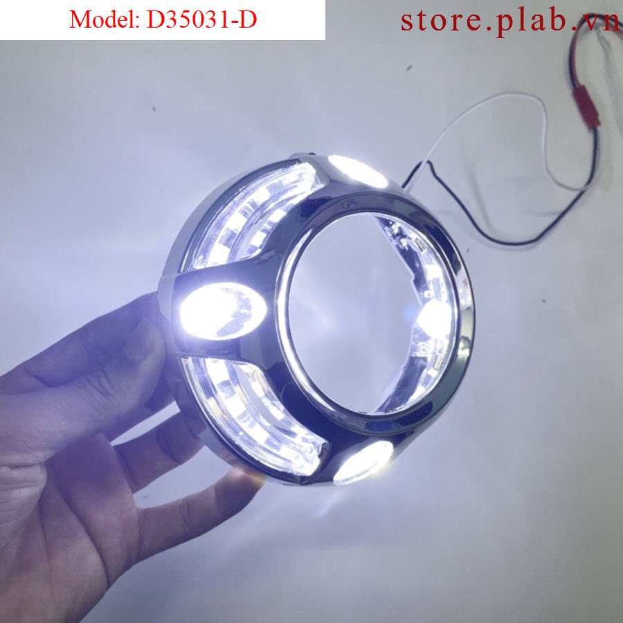 Đèn mắt thiên thần kết hợp cùng chụp xi mạ bạc gắn đèn LED bi cầu phù hợp với nhiều loại xe ô tô D35031-D