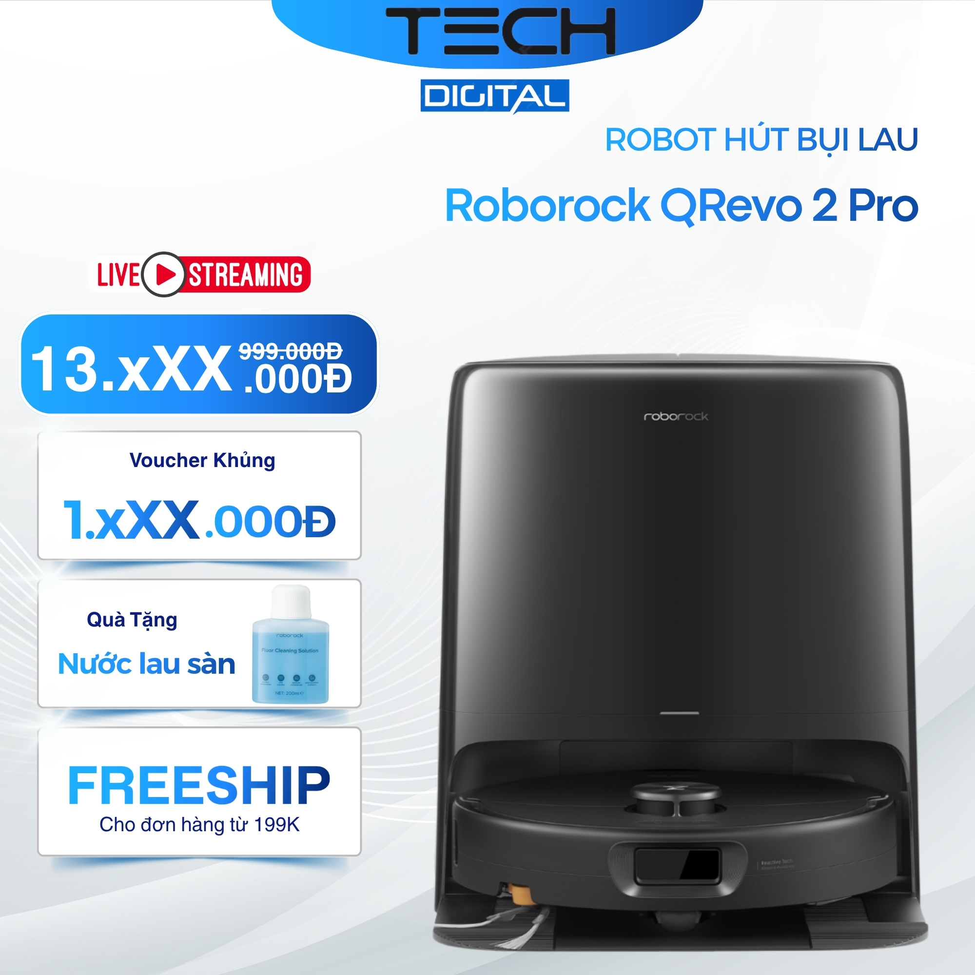[Bảo Hành 24T] Robot Hút Bụi Lau Nhà Roborock QRevo 2 Pro Tự Vệ Sinh Khay Lực Hút 25.000 Pa - Hàng Chính Hãng