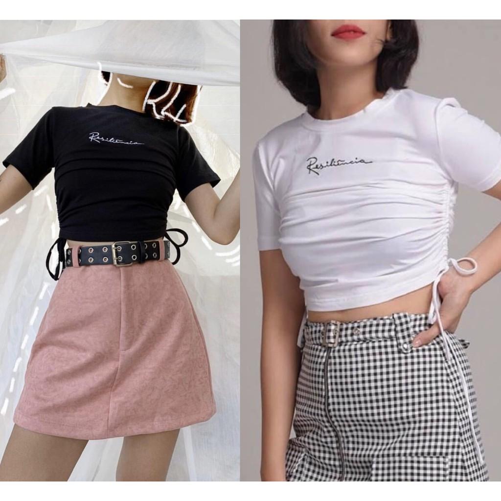 Áo croptop kiểu rút dây JOY BABE form ôm  thun gân xịn co giãn 4 chiều, áo crop top kieu tay ngắn CRON 31 -5D