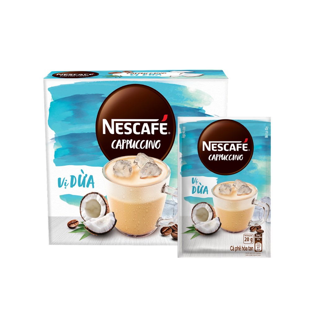 Combo 3 hộp cà phê hòa tan Nescafé Cappuccino vị dừa (Hộp 10 gói x 20g) - [Tặng túi du lịch đa năng]