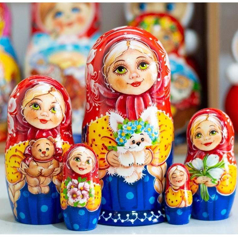 BỘ BÚP BÊ NGA MATRYOSHKA 5 LỚP 18CM "MISA ÔM THÚ CƯNG" CỰC ĐẸP VÀ DỄ THƯƠNG