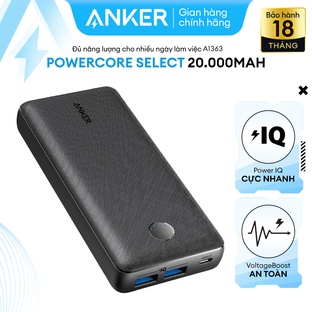 Pin Sạc Dự Phòng Anker Powercore Select 20000Mah - A1363 - Hàng Chính Hãng - Đen