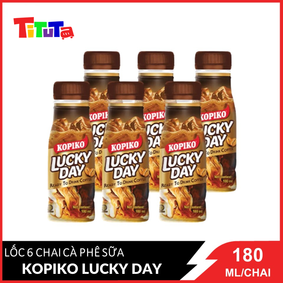 Lốc 6 Chai Thức uống cà phê sữa kopiko Lucky Day Chai 180g