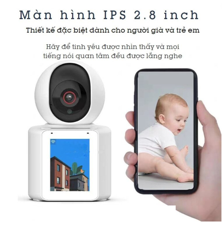 Camera Wifi Thông Minh Giám Sát Tích Hợp Màn Hình IPS 2.8 Inch - Gọi Video 2 Chiều Trực Tiếp - Siêu Nét Full HD 2K Công Nghệ Al Xoay 360 Độ - Hàng Chính Hãng