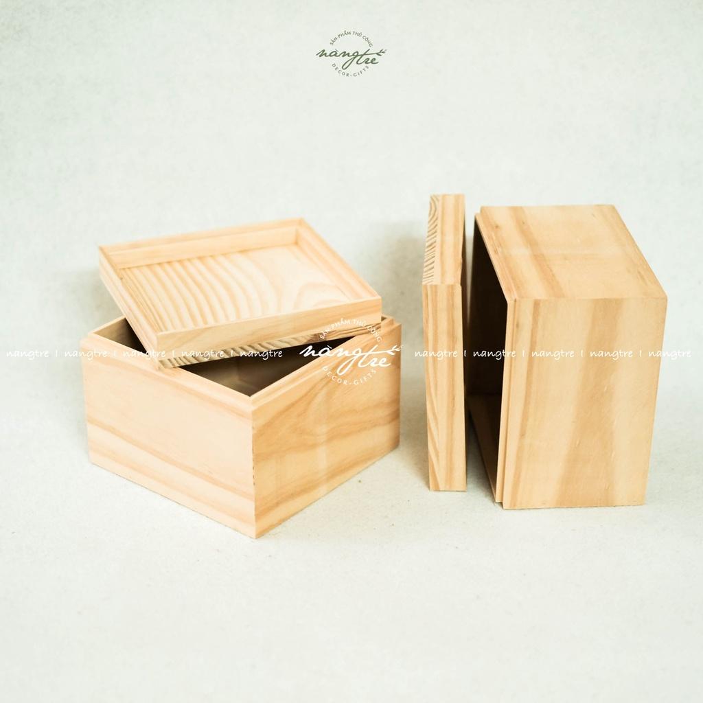 Hộp gỗ vuông nắp đậy, square wooden box
