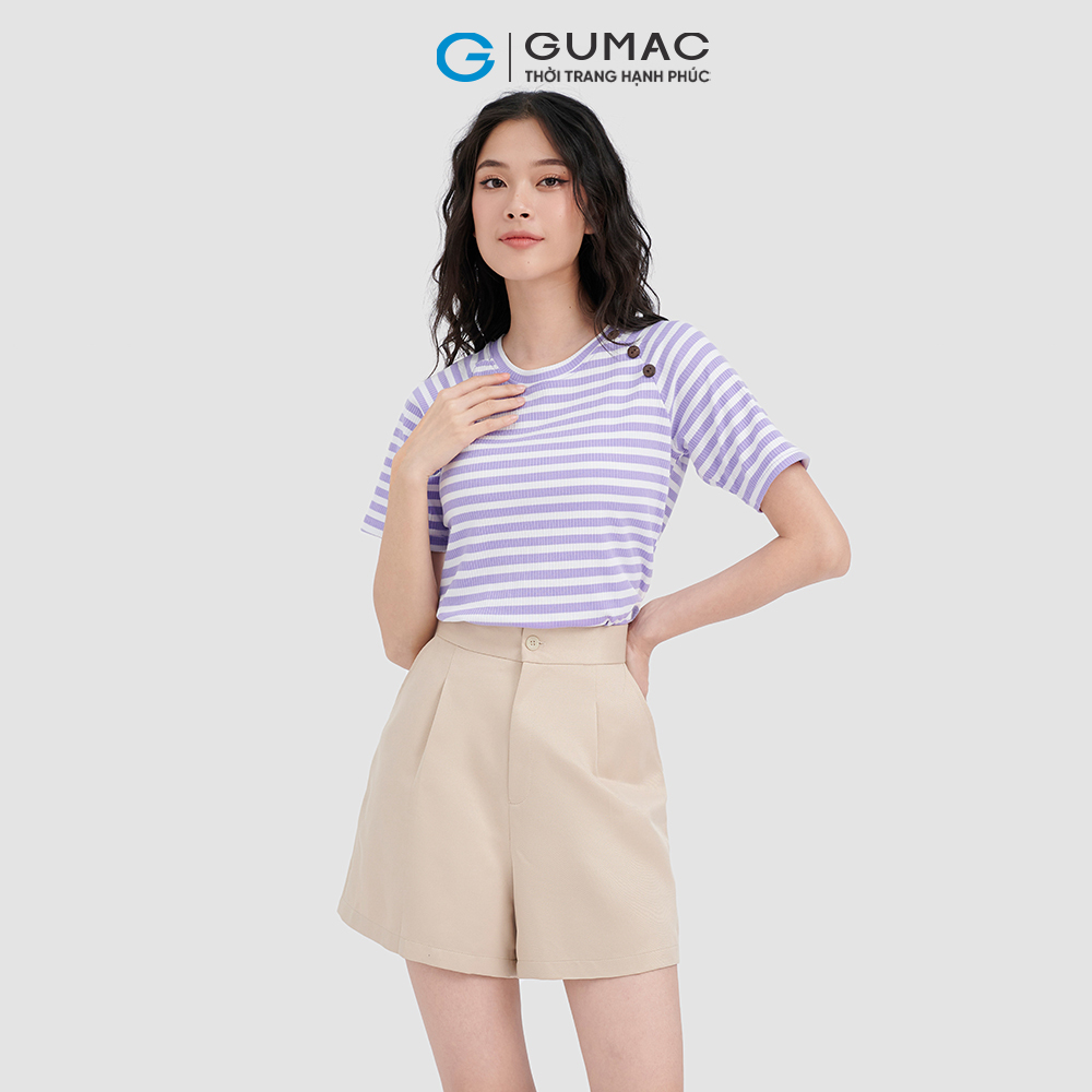 Áo thun sọc GUMAC ATC10063 phối nút cá tính dễ thương