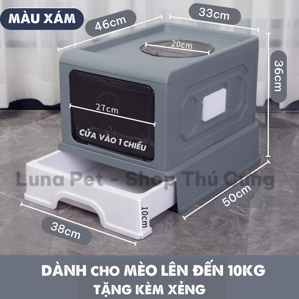 Nhà vệ sinh cho mèo 2 cửa lớn LunaPet NV03 - Khay vệ sinh cho mèo có nắp đậy chống văng cát