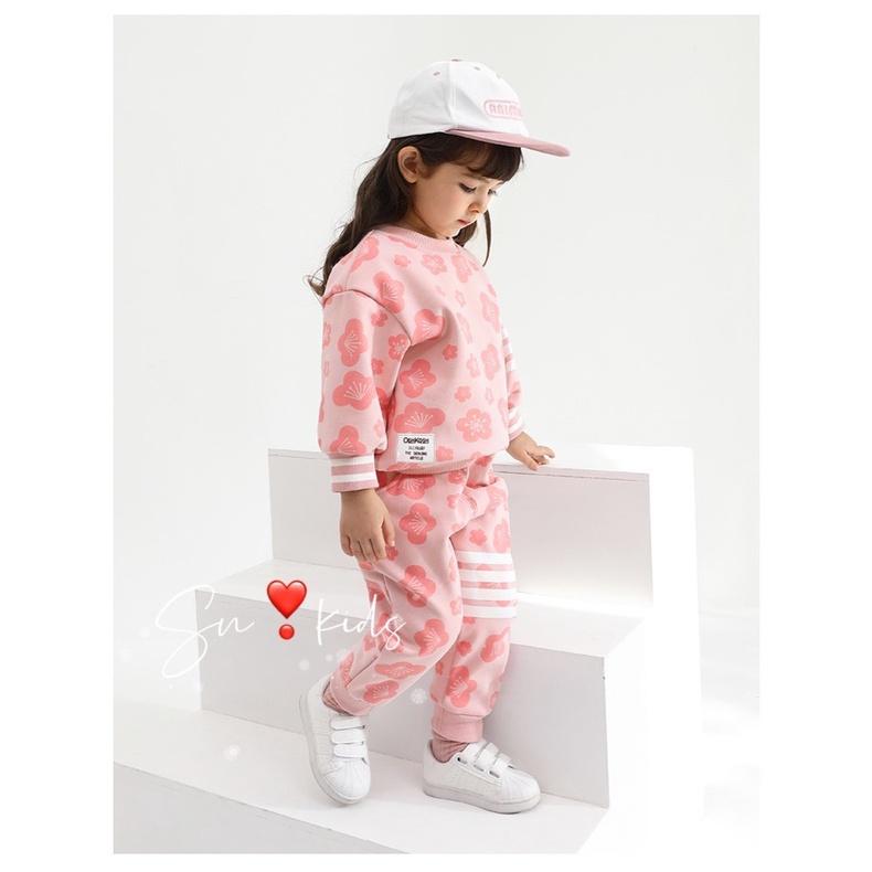 Quần áo trẻ em, bộ quần áo cho bé gái màu hồng chất liệu da cá cực xinh cho bé mặc thu và đông