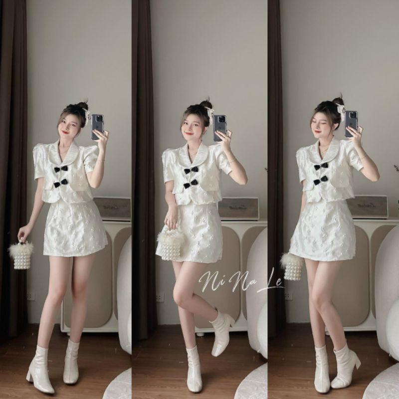 SET ÁO TRẮNG NƠ ĐEN VÀ VÁY XỐP