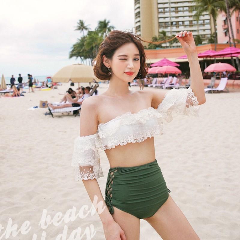 Bikini cạp cao áo phối ren