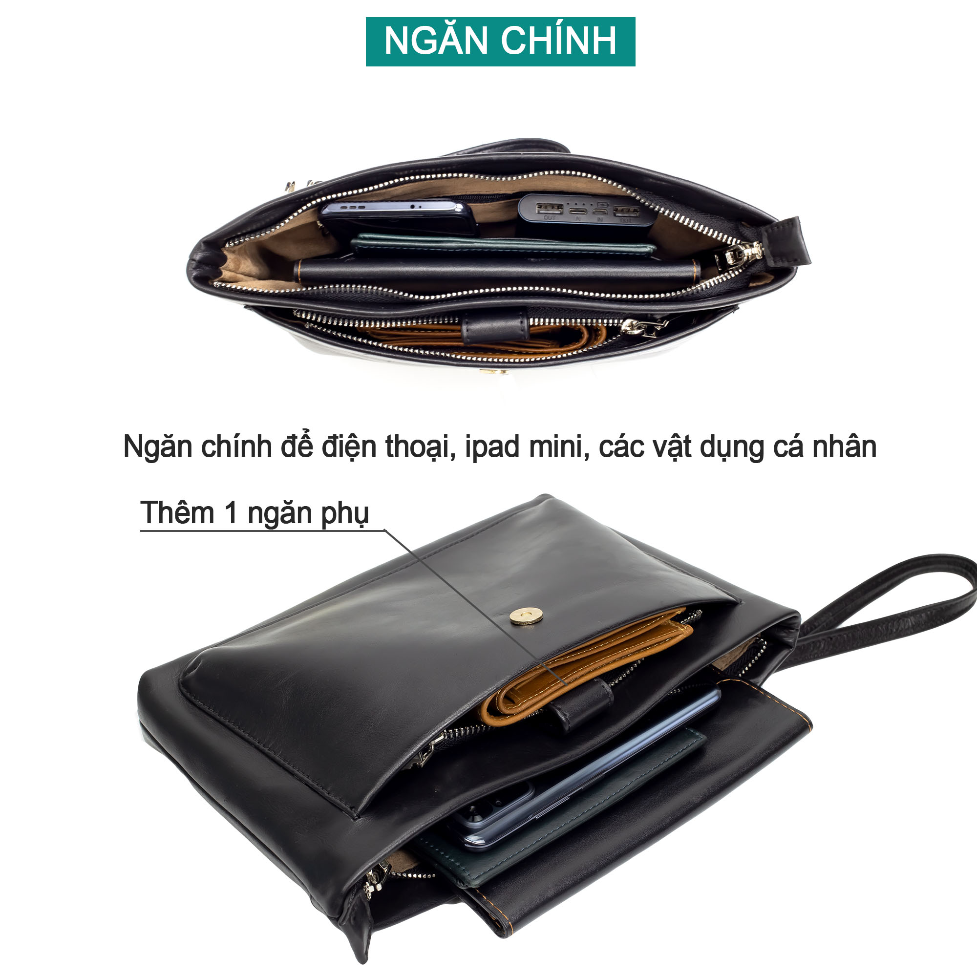 Clutch nam da bò Mill cao cấp M101 Bụi Leather - Bảo hành 12 tháng