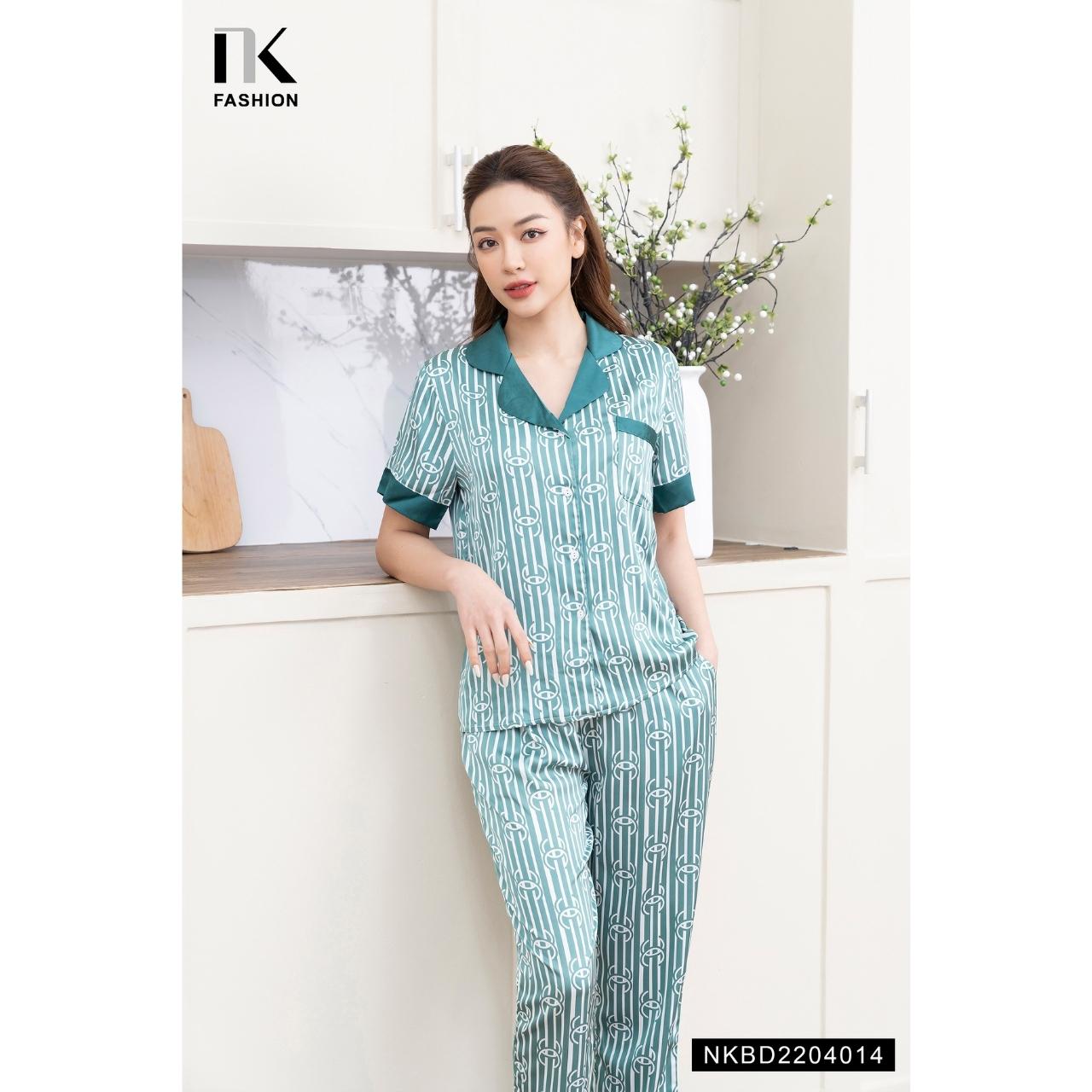 Bộ Đồ Pyjama Mặc Nhà Áo Cộc Kết Hợp Quần Đùi NK Fashion Thiết Kế Phong Cách Cơ Bản, Chất Liệu Vải Cao Cấp NKBD2204014