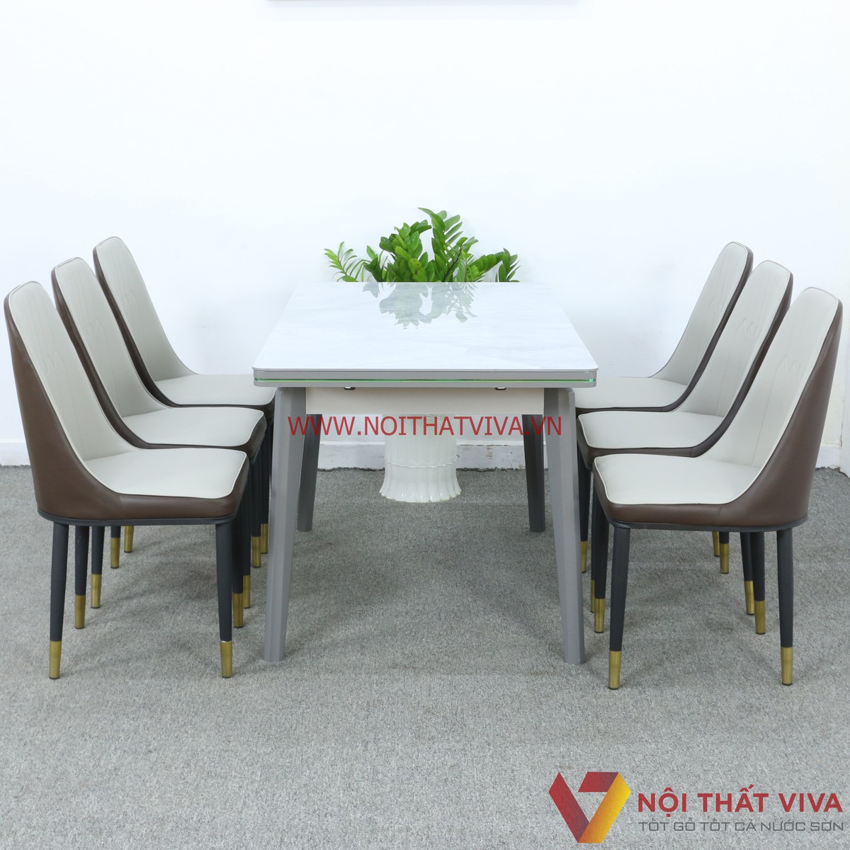 Bộ Bàn Ăn Thông Minh Xếp Gọn 6 Ghế Mặt Đá Trắng Hiện Đại Đẹp