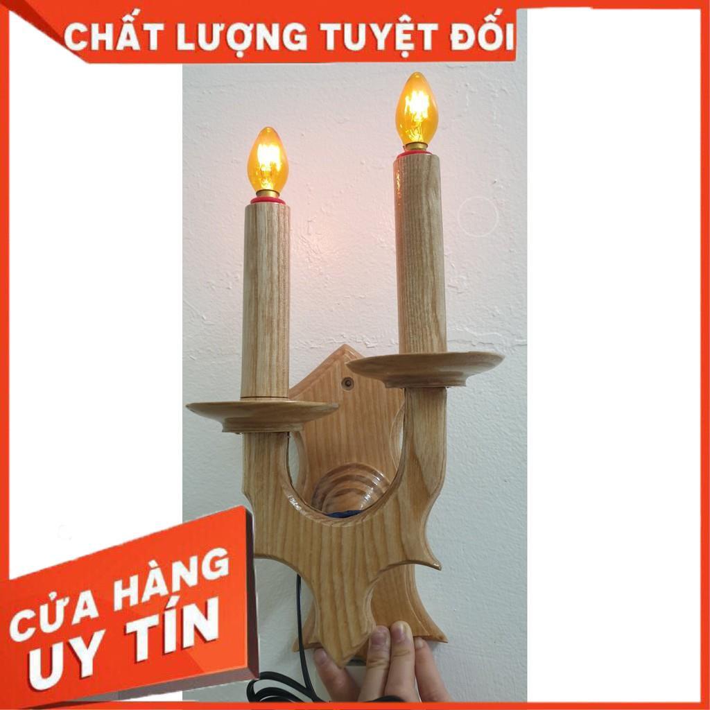 ĐÈN THỜ CÂY NẾN GỖ SỒI TỰ NHIÊN TREO TƯỜNG CAO CẤP