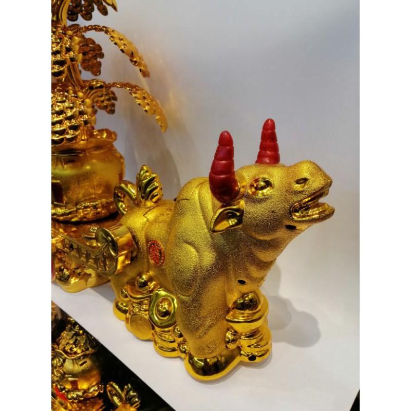 TRÂU KÉO CÂY VÀNG TÀI LỘC TRANG TRÍ CÓ ĐÈN NHÁY VÀ XOAY