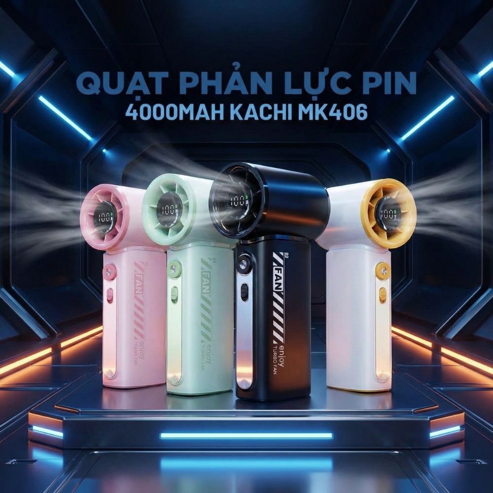 Quạt Phản Lực Cầm Tay Kachi MK406 – Pin 4000mAh, Gió Mạnh Gấp 1.5 Lần - Hàng chính hãng