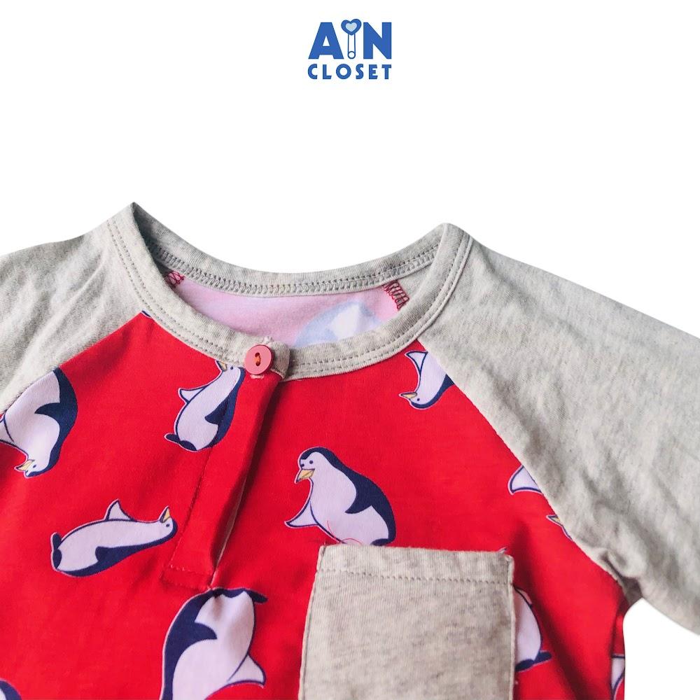 Bộ quần áo dài bé trai họa tiết Chim cánh cụt đỏ thun cotton - AICDBG58PYBC 