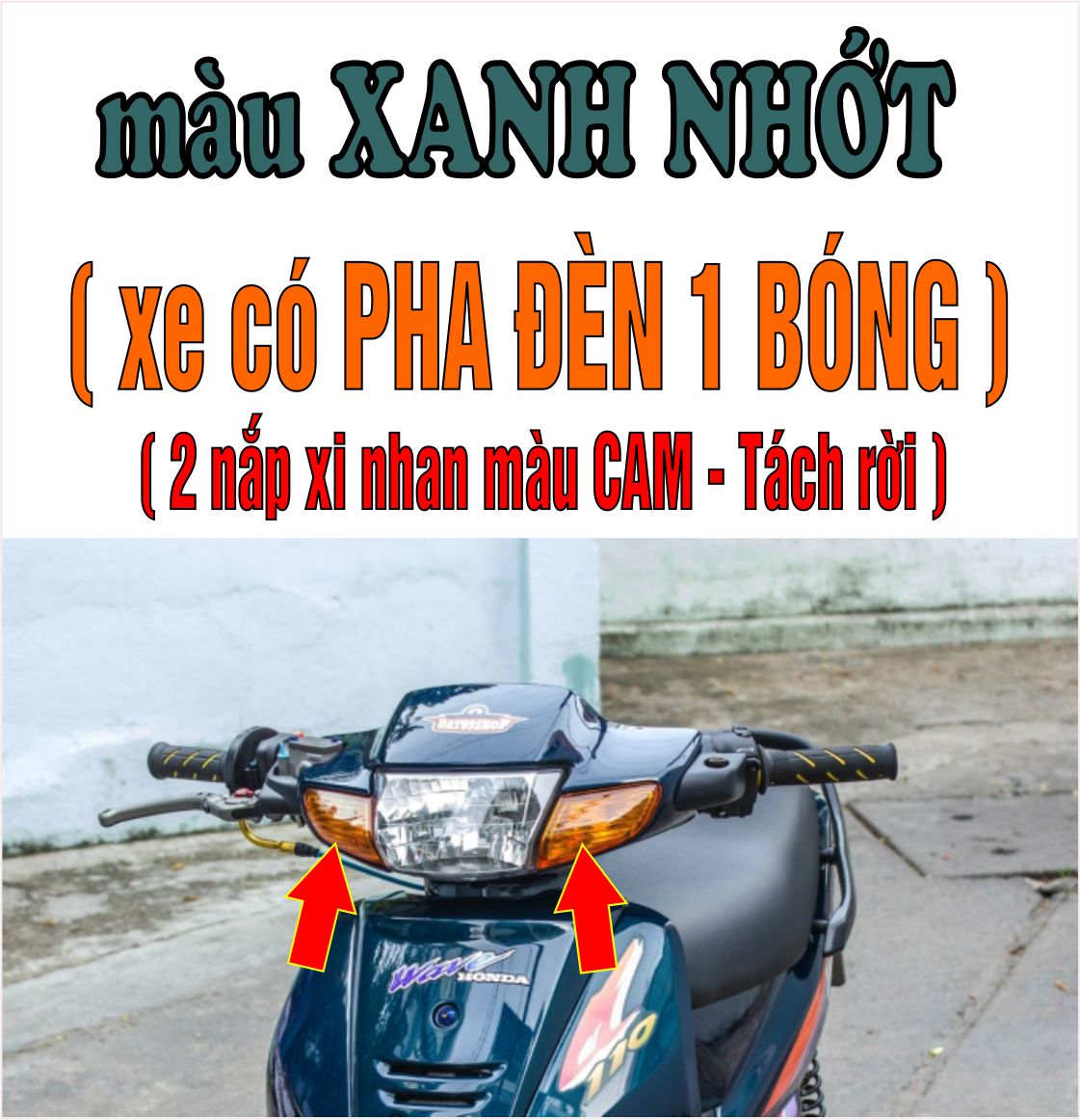 [TẶNG TEM] Bộ vỏ nhựa màu XANH NHỚT  cho xe Wave 110 - Wave  Thái  - Wave Zx đời 1997 đến  2006- TKB-541(8027)