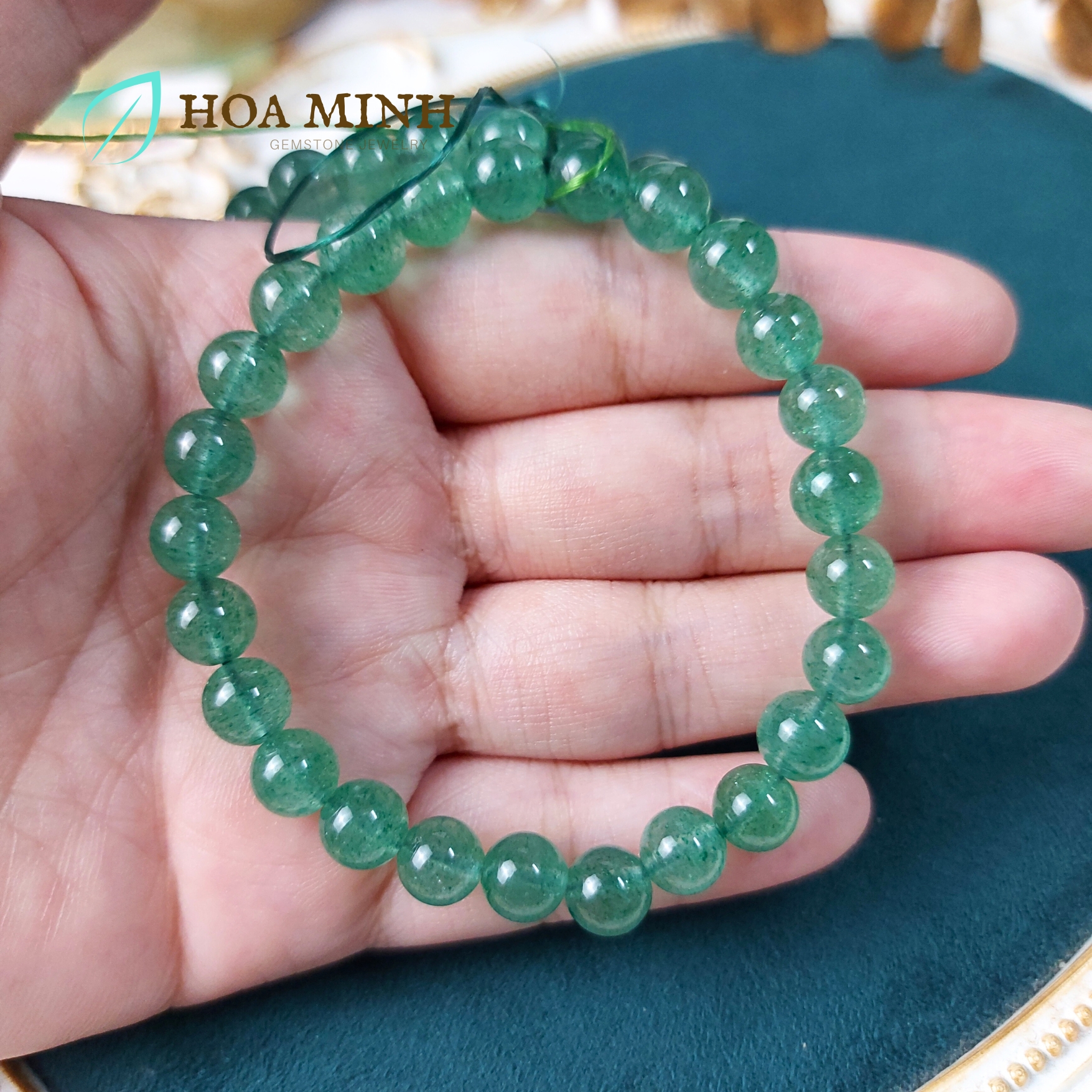 Vòng tay đá Thạch Anh Dâu Xanh size hạt 7.5 li, hợp mệnh Mộc Hỏa