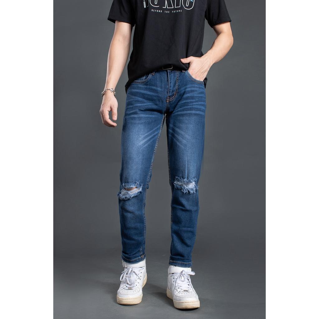 Quần jean nam cao cấp form đẹp,rách gối LADOS-4073 không xù lông, bay màu