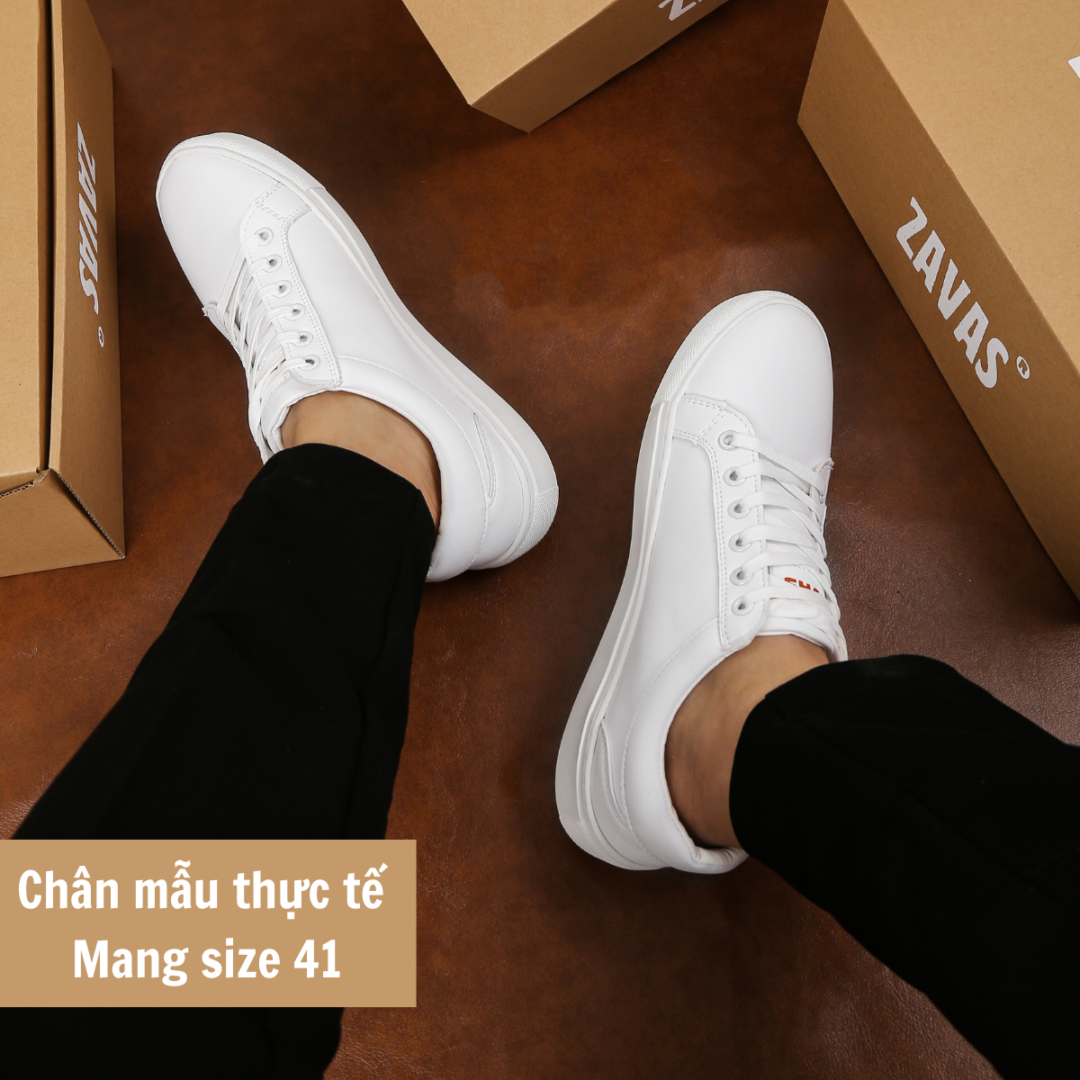Giày sneaker nam ZAVAS full trắng da thật không bong tróc form giày gọn thời trang - Z68