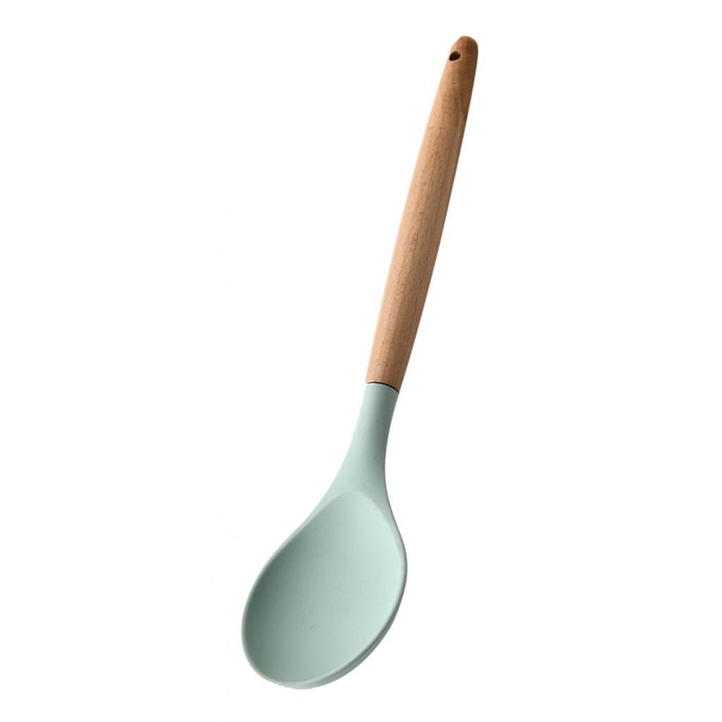 Silicone Non Stick Bếp Nấu ăn Dụng Cụ đặt Tay Cầm Bằng Gỗ