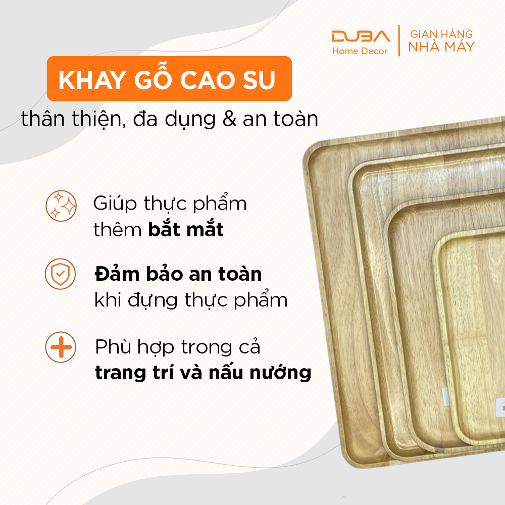 Khay trà gỗ, khay gỗ decor, thớt gỗ chữ nhật chuẩn an toàn xuất khẩu Châu Âu - Chính hãng DUBA