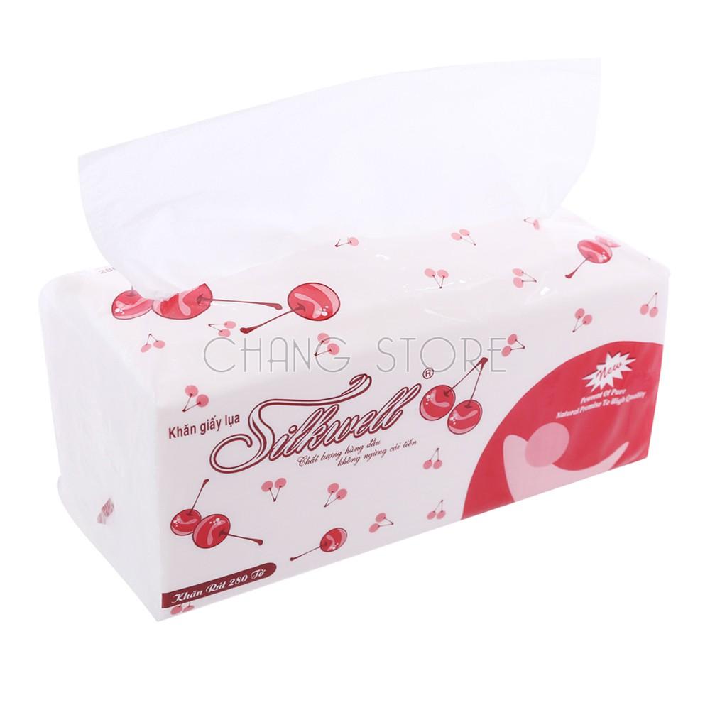 Khăn giấy rút silkwell 280 tờ Cherry đỏ siêu tiện lợi