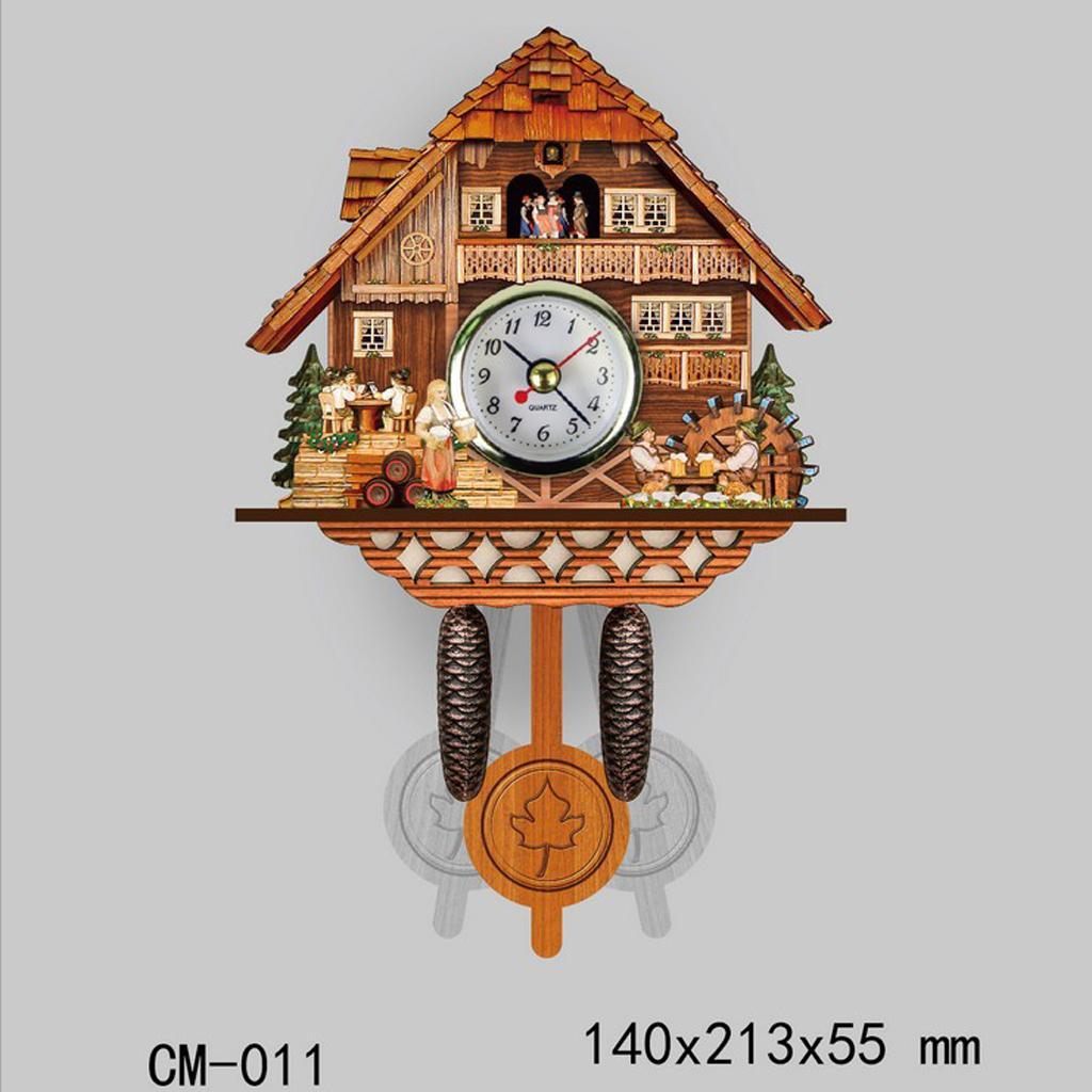 2pcs Wooden Cuckoo Clock Birds Wall Clocks for Kids Bedroom Living Room Decor
