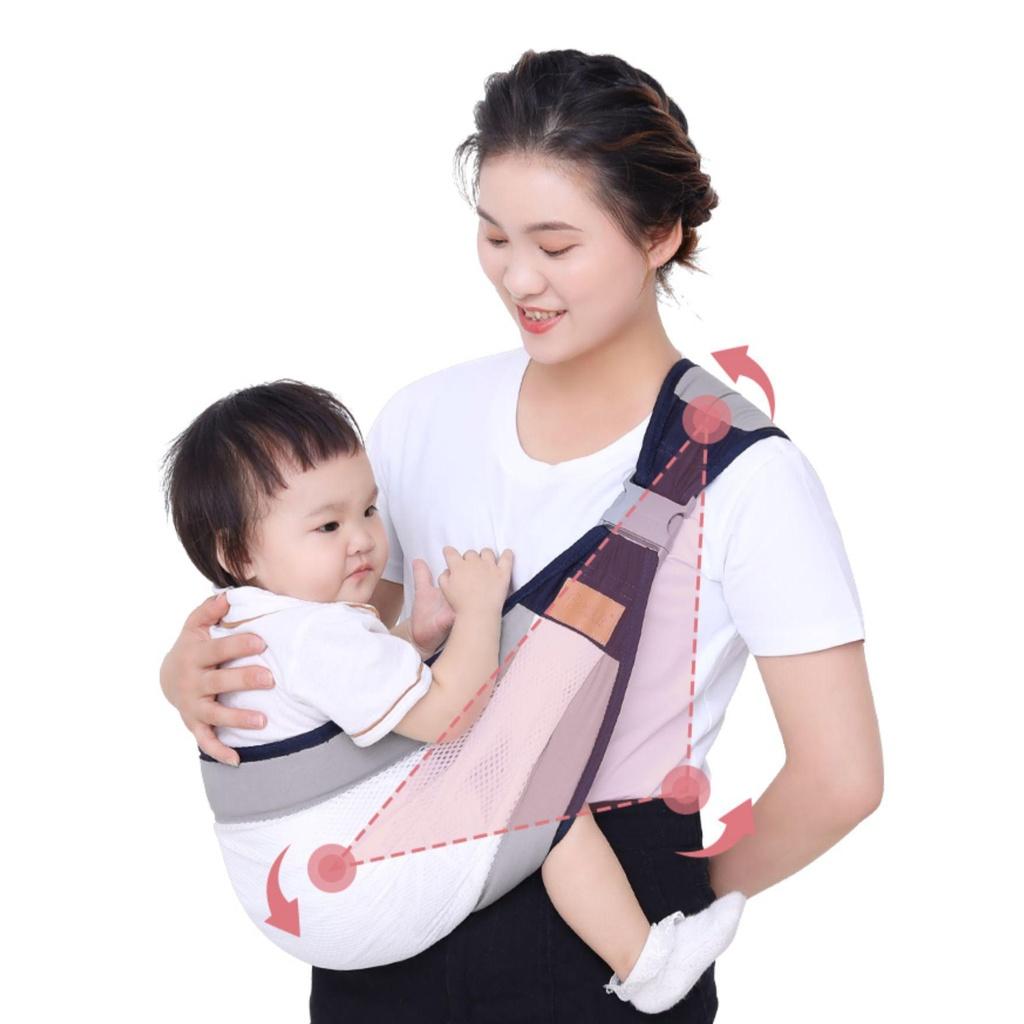 Địu em bé sơ sinh ngang hông phía trước một vai ôm sát người
